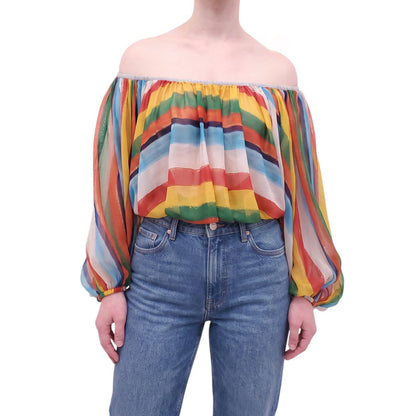 DOLCE & GABBANA STRIPED COLOURFUL BLOUSE - SIZE 40