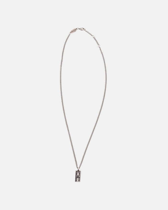 DOMINO NECKLACE - silver domino pendant necklace, flat lay - Cold Culture