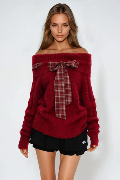 Domitille Off Shoulder Bow Knit Top