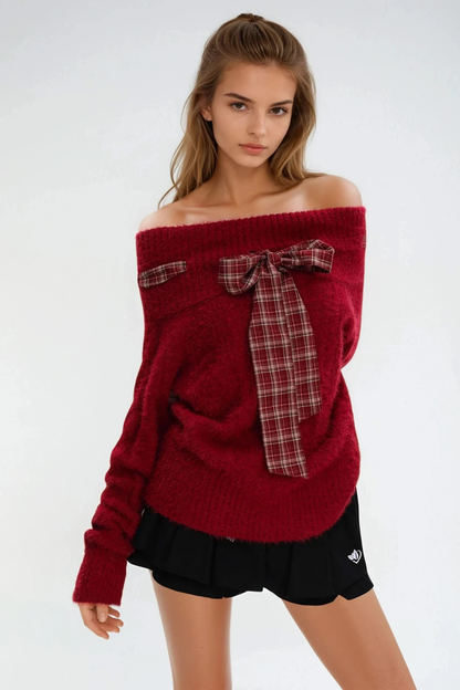 Domitille Off Shoulder Bow Knit Top