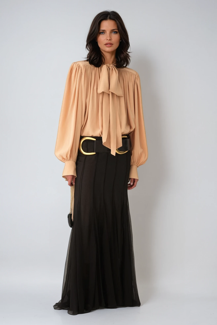 Domna Balloon Sleeve Tie Up Ruch Top