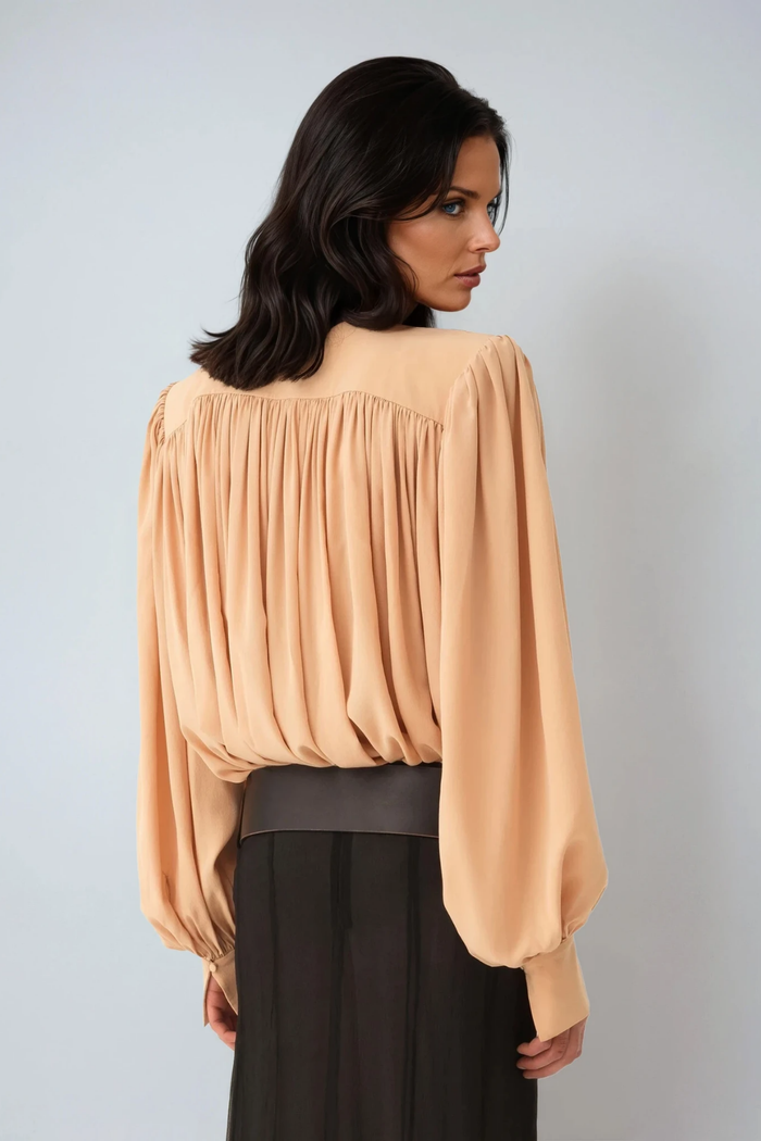 Domna Balloon Sleeve Tie Up Ruch Top