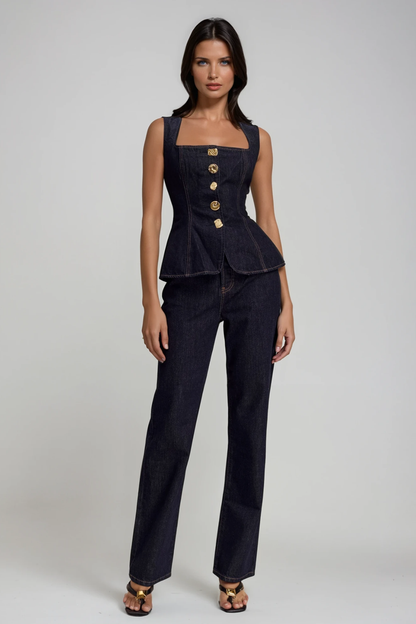Dorkas Embellished Denim Pants Set