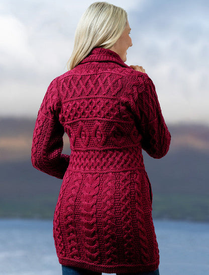 Double Collar Merino Aran Coat - wine #color_wine