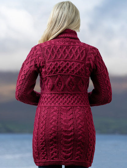 Double Collar Merino Aran Coat - wine #color_wine