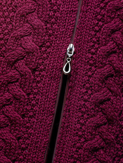 Double Collar Merino Aran Coat - wine #color_wine