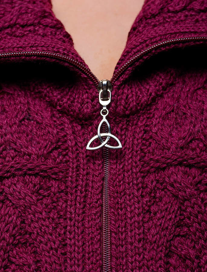Double Collar Merino Aran Coat - wine #color_wine