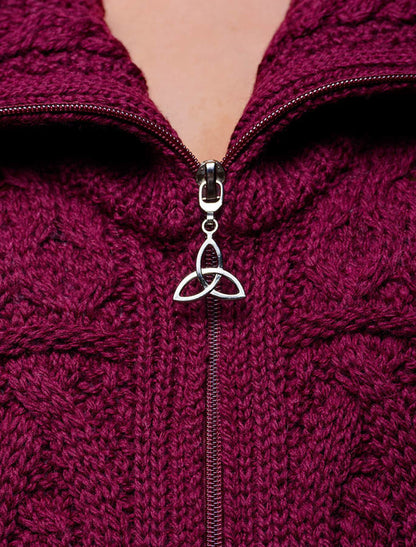 Double Collar Merino Aran Coat - wine #color_wine