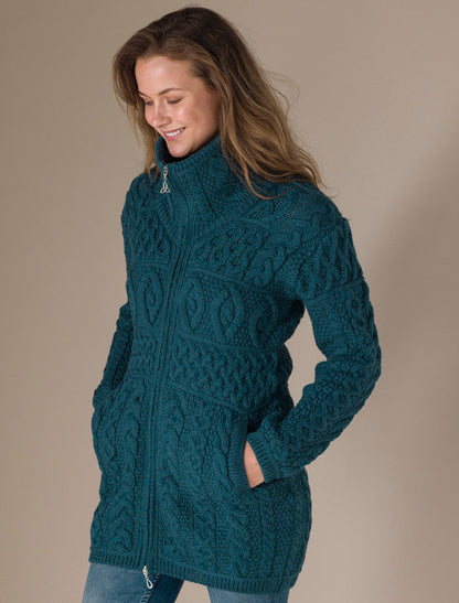 Double Collar Merino Aran Coat - Natural White #color_bermuda