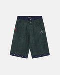 DOUBLE WAIST SNAKE SUIT JORTS GREEN - green snake print shorts, front view - Cold Culture