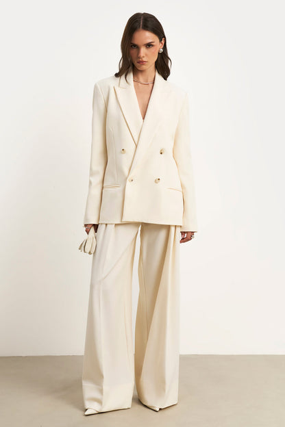 Dropped Waist Double Breasted Blazer - Cream