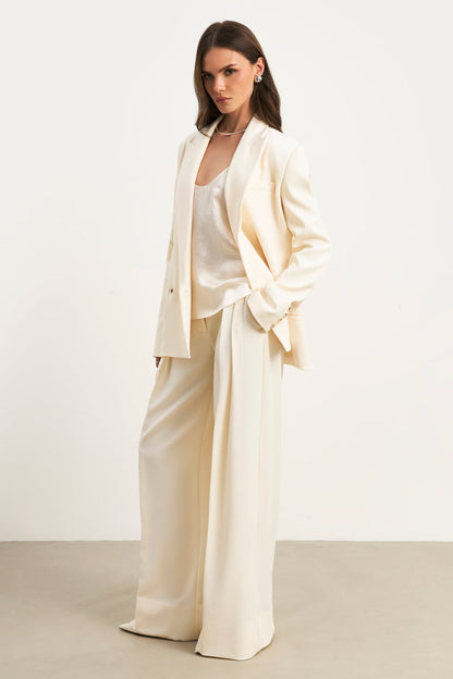 Dropped Waist Double Breasted Blazer - Cream