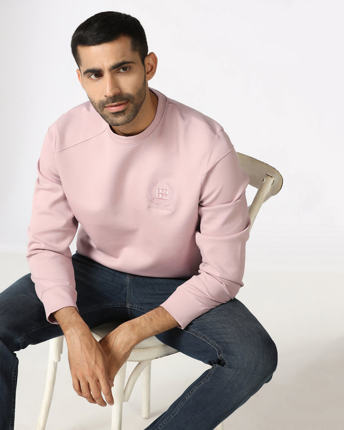 Dusty Pink Crew Neck Solid Sweatshirt - Dapper