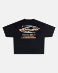DYNAMIC TEE BLACK AND ORANGE - black graphic print tee, back view - Cold Culture
