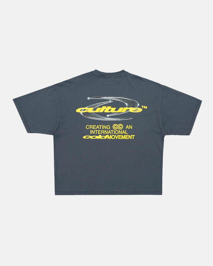 DYNAMIC TEE DARK BLUE - dark blue oversized graphic tee, back view - Cold Culture