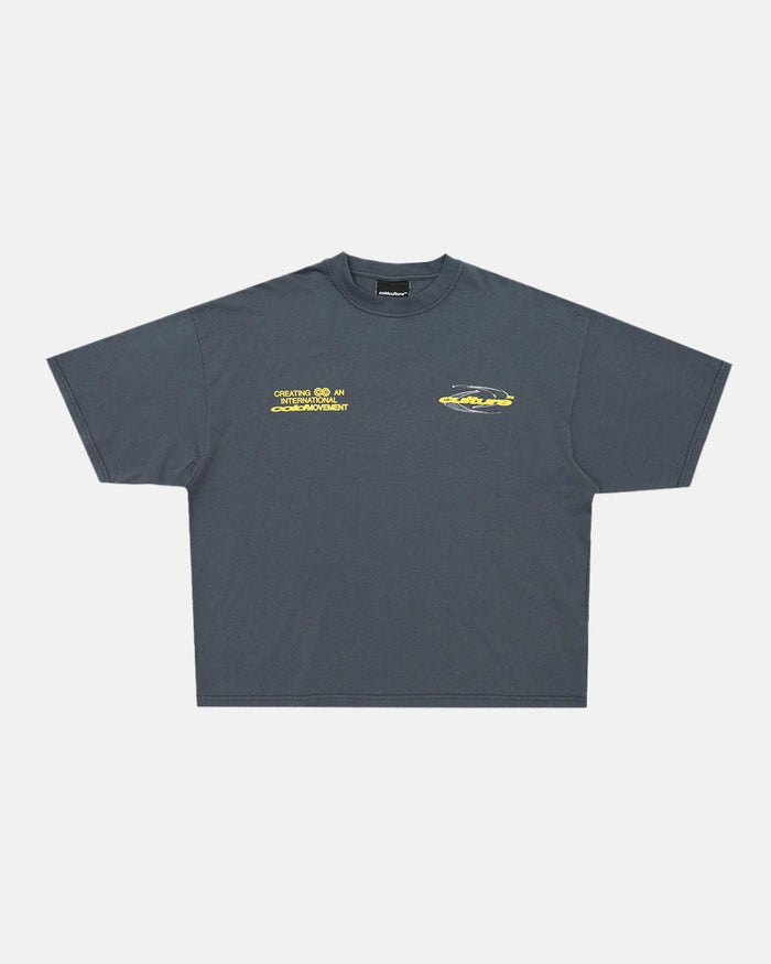 DYNAMIC TEE DARK BLUE - dark blue oversized graphic tee, front view - Cold Culture
