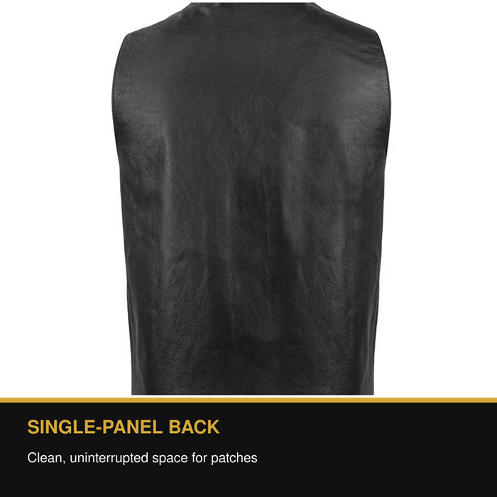 Eagle Gun Runner leather vest single-panel patch-ready back benefit