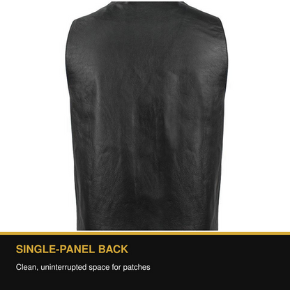 Eagle Gun Runner leather vest single-panel patch-ready back benefit