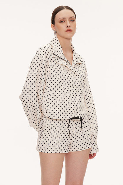 Eine Lapel Dot Pants Set