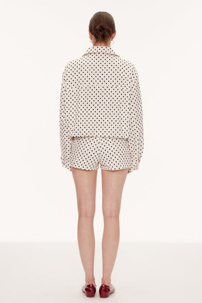 Eine Lapel Dot Pants Set