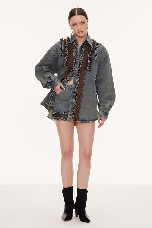 Eirenaios Ruffle Denim Skirt Set