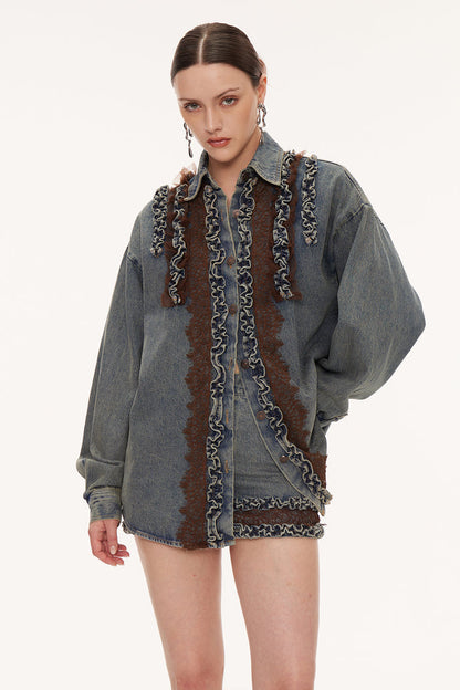 Eirenaios Ruffle Denim Skirt Set