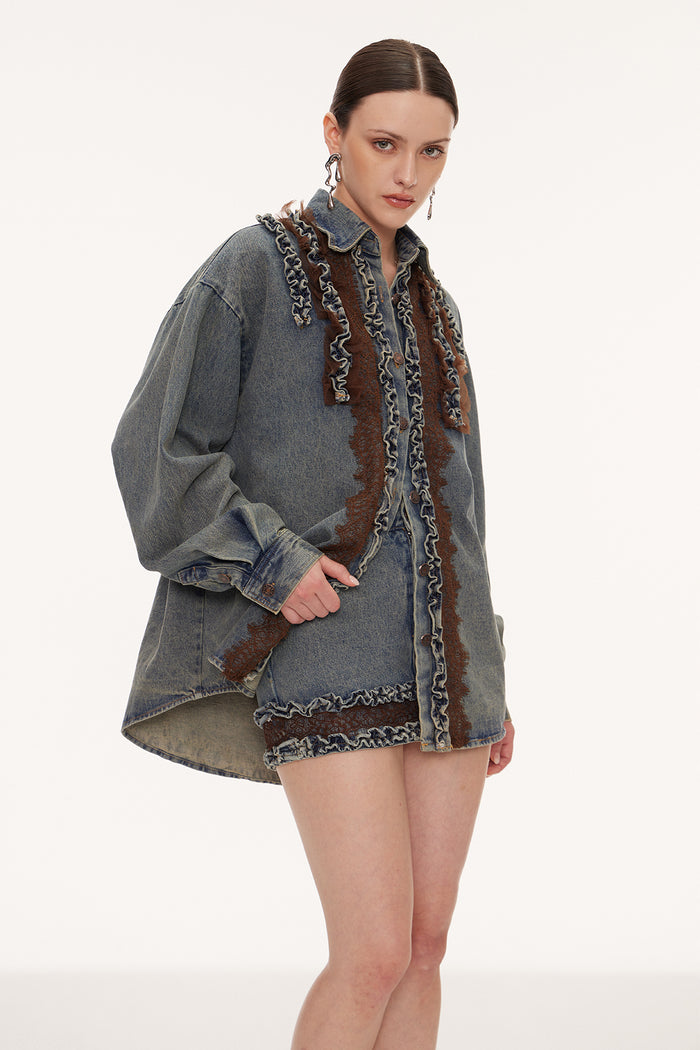 Eirenaios Ruffle Denim Skirt Set