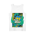 Royal Coda White Rectangle Tank Top with a vibrant abstract graphic of a figure surfing green waves, accented by bold blue, yellow, and green shapes. Features “A SODA SODA” text on the left side for an Element Bending vibe.
