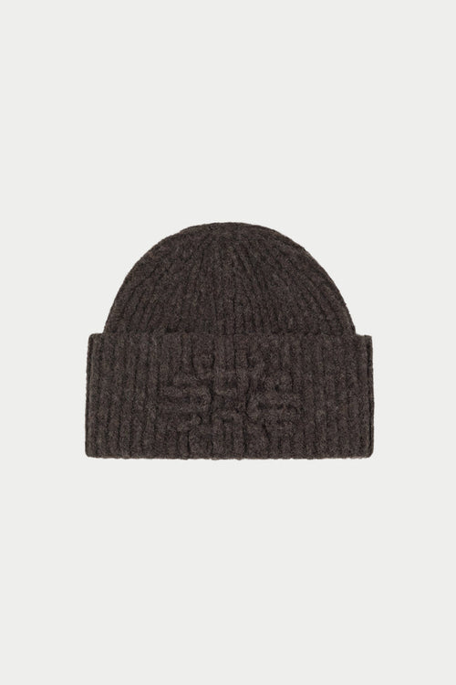 EMBLEM KNITTED BEANIE - CHOCOLATE