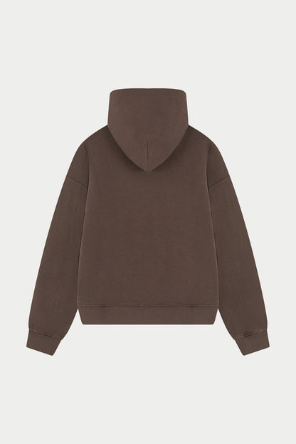 EMBROIDERED CTRE ZIP THROUGH HOODIE - CHOCOLATE