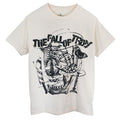 Off-white T-shirt with a black abstract design of a skull and hand, featuring the text THE FALL OF TROY in bold, distressed letters across the chest.