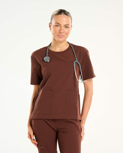 Essential Crewneck Scrub Top - Cocoa