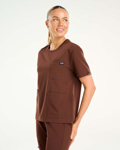 Essential Crewneck Scrub Top - Cocoa