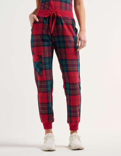 Essential Jogger Scrub Pants - Christmas Red Tartan