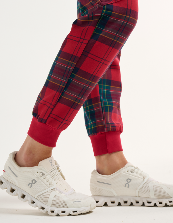 Essential Jogger Scrub Pants - Christmas Red Tartan
