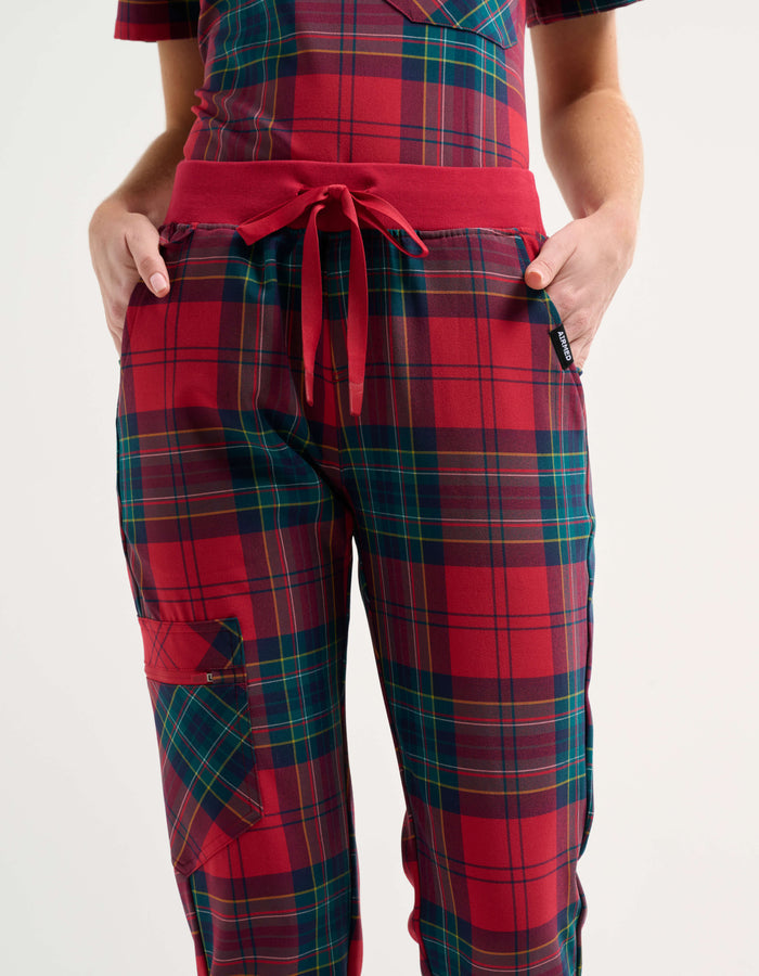 Essential Jogger Scrub Pants - Christmas Red Tartan