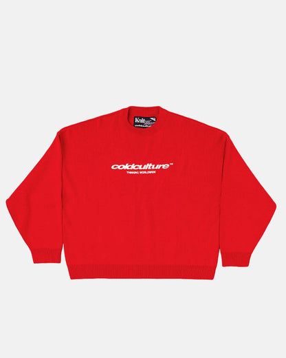 ESSENTIAL KNIT ASTORATH RED - red oversized knit sweater, front view - Cold Culture