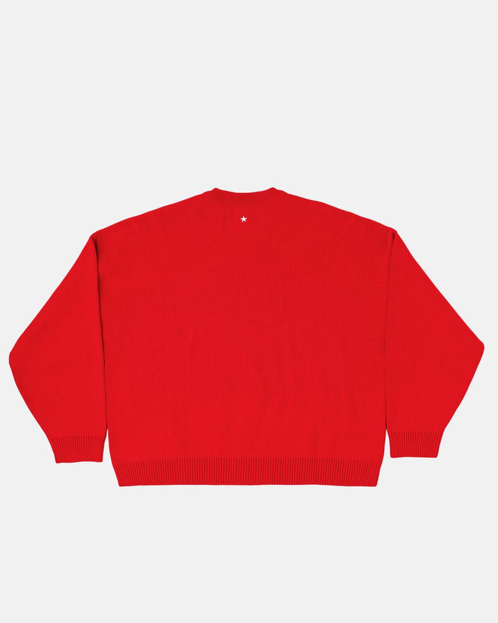 ESSENTIAL KNIT ASTORATH RED - red oversized knit sweater, back view - Cold Culture
