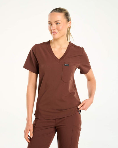 Essential One Pocket V Neck Scrub Top - Cocoa