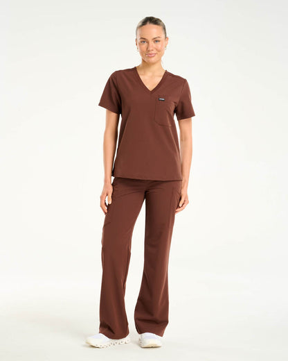 Essential One Pocket V Neck Scrub Top - Cocoa