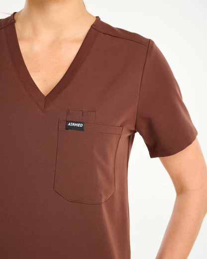 Essential One Pocket V Neck Scrub Top - Cocoa