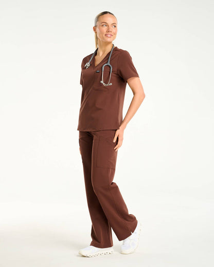 Essential One Pocket V Neck Scrub Top - Cocoa