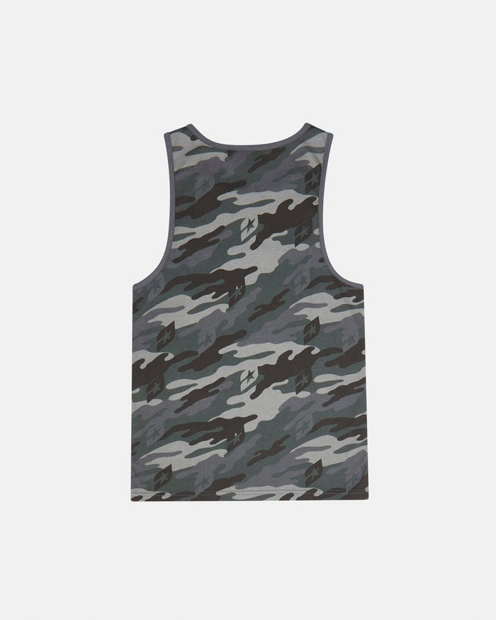 ESSENTIAL TANK TOP CAMO GREY - grey camo tank top, back view - Cold Culture