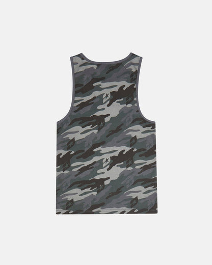 ESSENTIAL TANK TOP CAMO GREY - grey camo tank top, back view - Cold Culture