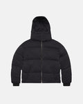 EVERYDAY PUFFER BLACK - black hooded puffer jacket, front view - Cold Culture