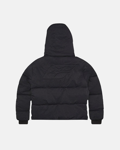 EVERYDAY PUFFER BLACK - black hooded puffer jacket, back view - Cold Culture