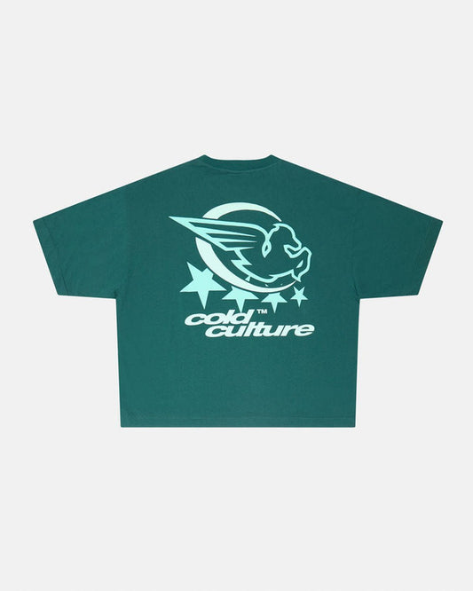 EXPLORE MORE TEE JUNE BUG GREEN - green graphic print tee, back view - Cold Culture