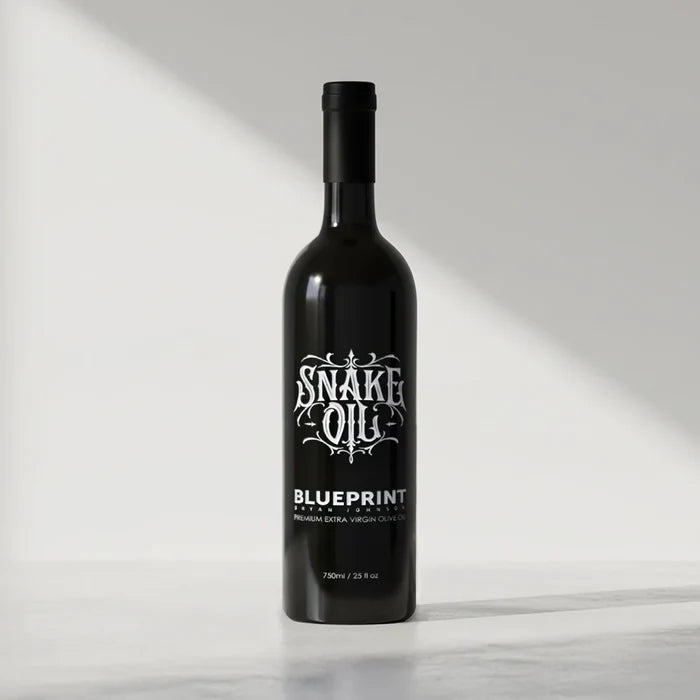Black bottle of Snake Oil Blueprint on a white background #1-bottle