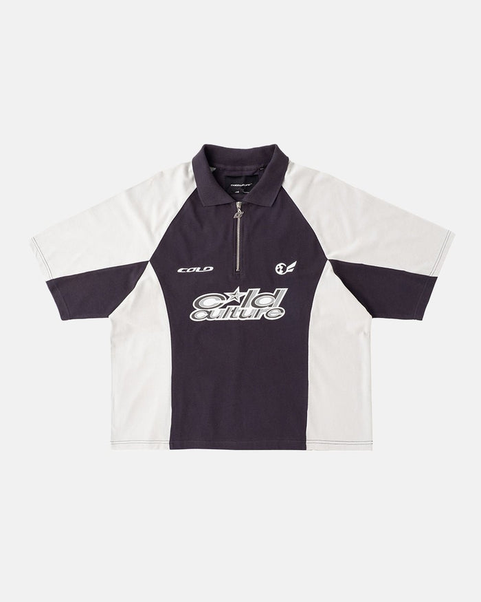EXTREME POLO IRON GREY - grey two-tone zip polo shirt, front view - Cold Culture