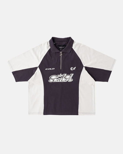 EXTREME POLO IRON GREY - grey two-tone zip polo shirt, front view - Cold Culture